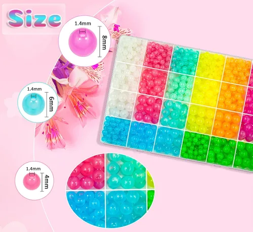 Miniatura 2 de Kit de 1100 cuentas redondas acrílicas luminosas que brillan en la oscuridad, 0.236 in, 0.315 in, 0.394 in, cuentas coloridas de plástico brillante
