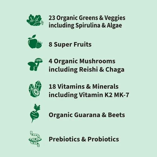 Miniatura 3 de Garden of Life Sport Nutrition Verdes y superalimentos en polvo para mujeres y hombres, bayas de manzana, mezcla orgánica, espirulina, fruta