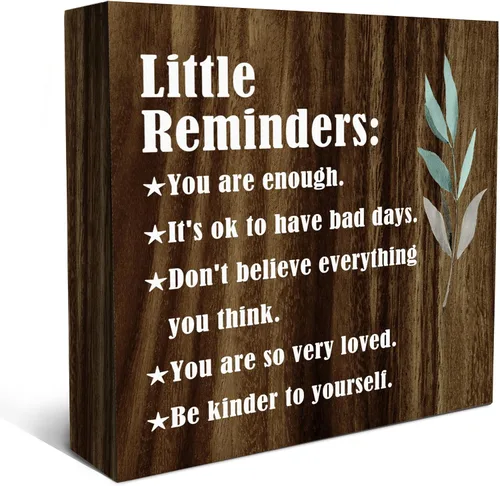 Miniatura 17 de SRADMO Inspirational Wood Box Sign Desk Decor, Inspirational Desk Decor, Little Reminders Motivational Positive Theme Wooden Block Box Sign