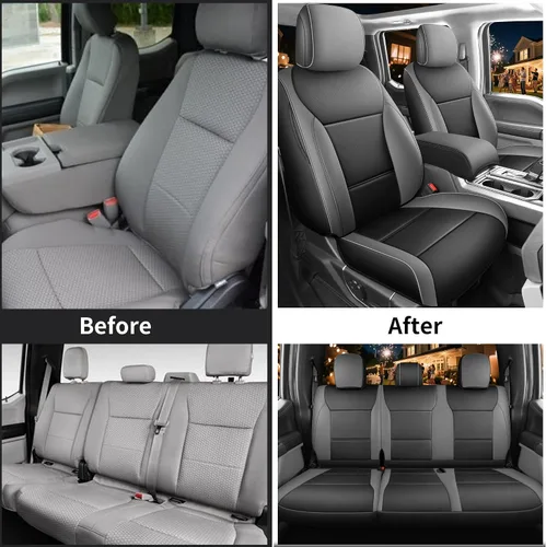Miniatura 6 de Red Rain Fundas de cuero para asiento F150, ajuste personalizado para Ford F150 SuperCrew/CrewCab 2015 a 2025 XL XLT STX, camioneta pickup, juego