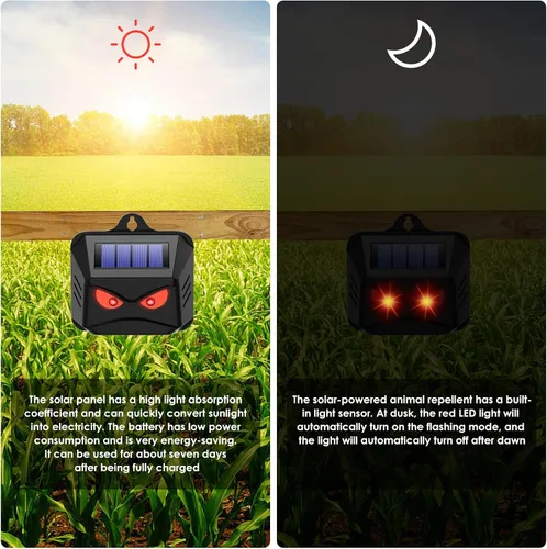 Miniatura 6 de Paquete de 4 repelentes solares nocturnos de animales al aire libre, ojos depredadores disuasorios para mofeta, ciervo, zorro, mapache, luces