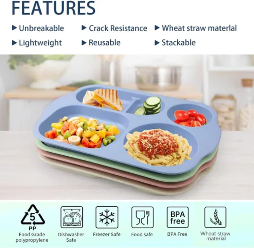 Miniatura 7 de RUIBOLU Platos divididos grandes de 12 pulgadas para niños y adultos, placa de control de porciones de paja de trigo, platos de plástico