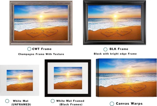 Miniatura 2 de Corazón y corazón en hermoso amanecer fotos personalizadas únicas o impresiones en lienzo con nombres de pareja y fecha especial en la playa, regalo