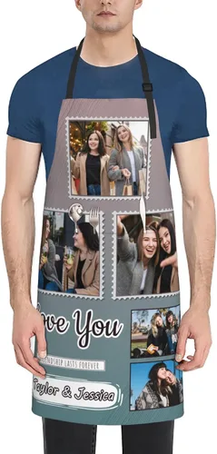 Miniatura 2 de Delantales personalizados con dos bolsillos para mujeres y hombres, delantales personalizados impresos con texto fotográfico para cocinero de cocina