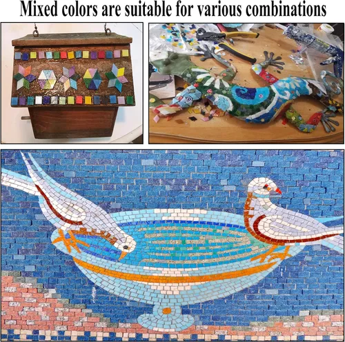 Miniatura 6 de 1100 Piezas de Azulejos de Mosaico, Azulejos de Mosaico de Vidrio para Manualidades al Por Mayor, Piezas de Vidrio de Mosaico Teñido, Suministros