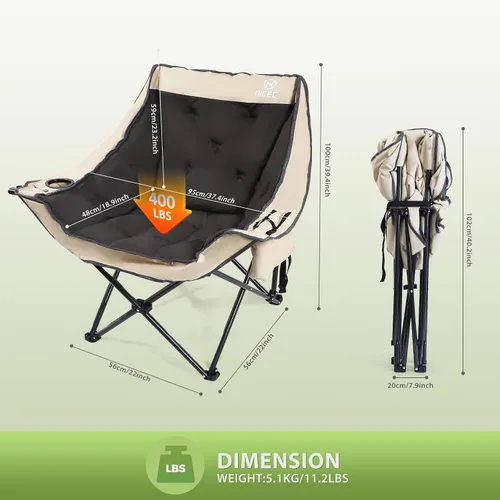 Miniatura 3 de Nice C Silla de campamento acolchada XL para exteriores, sillas deportivas portátiles plegables gruesas de gran tamaño, resistente, con bolsa