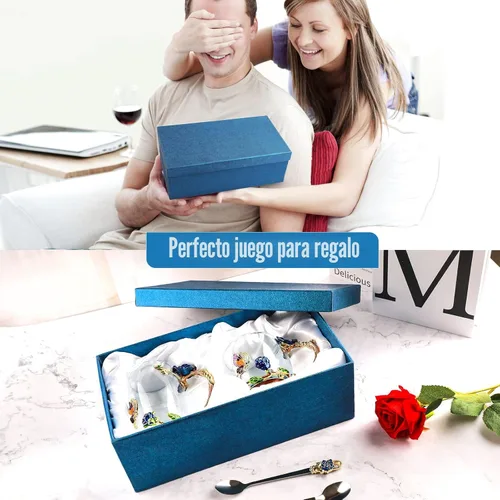 Miniatura 5 de Taza de té de vidrio para café, juego de tazas de té de lujo, cumpleaños, Navidad, día de San Valentín, idea de regalo para amantes del té y Azul