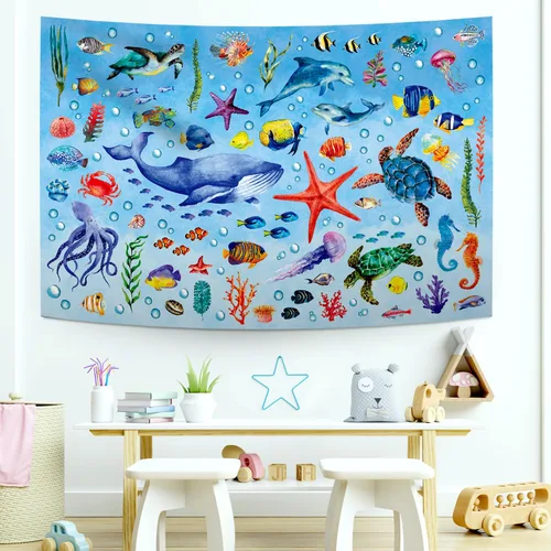 Miniatura 7 de DECOWALL TP-010 - Tapiz de animales marinos de 60 x 40 pulgadas (59.1 in x 39.4 in), póster para niños, aprendizaje educativo, para colgar