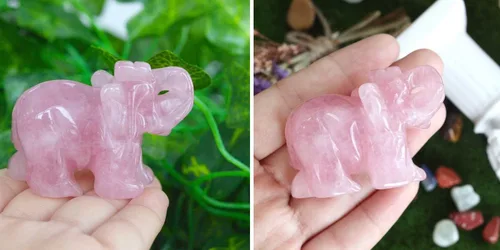 Miniatura 2 de YATOJUZI - Figura de elefante de cuarzo rosa de 5 cm decorativa, cristal curativo rosa, lindo, natural, tallado a mano, pulido, estatua de gema