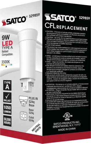 Miniatura 5 de Satco S29859 - Bombilla LED PL de 9 W, base G24q, vertical de 4 pines, 3500 K