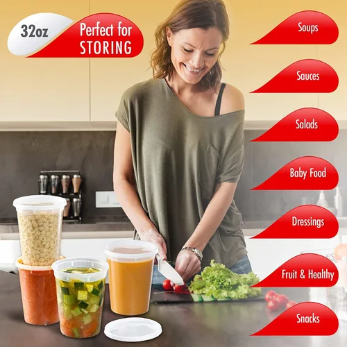 Miniatura 2 de Recipientes de 8 onzas con tapas a prueba de fugas, paquete de 50 recipientes de plástico transparente sin BPA para almacenamiento de alimentos