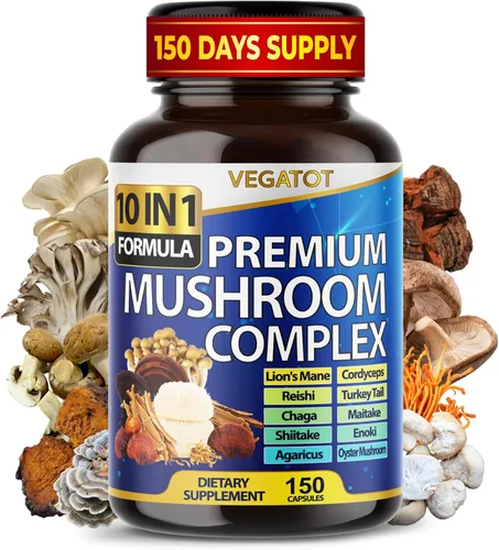 Suplemento de hongos 10 en 1 de alta resistencia - Melena de león, Cordyceps, Reishi - Suplementos cerebrales para memoria y concentración.