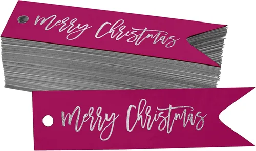 Miniatura 49 de Etiquetas de papel colgantes con texto en inglés "Merry Christmas", 50 unidades Blanco