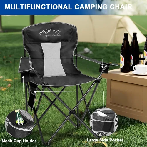 Miniatura 7 de Paquete de 2 sillas plegables de camping con respaldo alto, cómodas sillas grandes para exteriores para adultos, capacidad de 400 libras, silla
