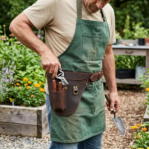 Miniatura 4 de Tourbon Bolsa de cinturón de cuero genuino para herramientas de floristería para jardinero, agricultor, electricista, carpintero, kit organizador