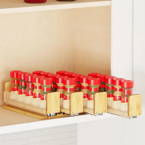 Miniatura 11 de SpaceAid - Organizador de especias extraíble de bambú para gabinete, organizador de condimentos deslizante y resistente para cocina y despensa