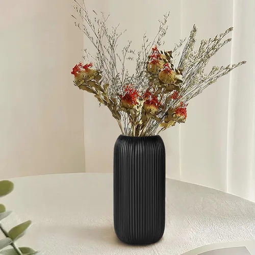 Miniatura 2 de Jarrón de cerámica para flores – Jarrón moderno pequeño con textura acanalada para decoración del hogar, hierba de pampas, decorativo, de granja