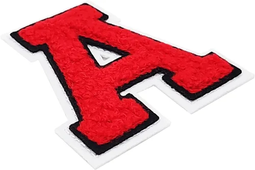 Miniatura 8 de Parches de letras de felpilla de alta calidad de 2.5 pulgadas, 26 piezas (alfabeto completo), 3 capas, rojo, negro y blanco. Plancha/coser