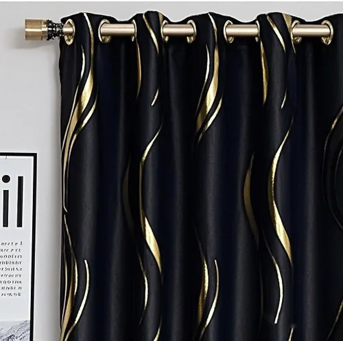 Miniatura 12 de MYRU Juego de 2 paneles de cortinas cortas de cocina para dormitorio, cortinas de rayas con estampado de aluminio para sala de estar