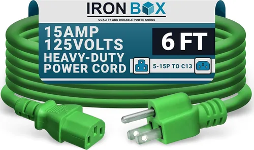 Miniatura 8 de IronBox Electric - Cable de alimentación de servicio pesado 5-15P a C13 - Cable de 3 clavijas 15A 125V 14/3 SJT para PC - Cable para computadora