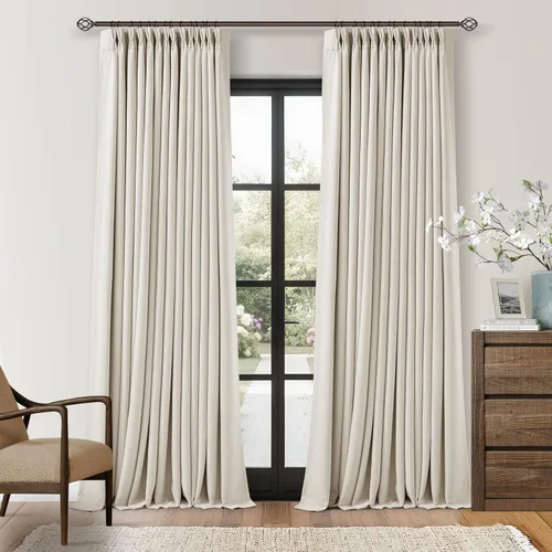 Miniatura 33 de Juego de 2 paneles de cortinas plisadas negras de 80 pulgadas para sala de estar, cortinas plisadas de lino con forro de 80 pulgadas de largo, 100%