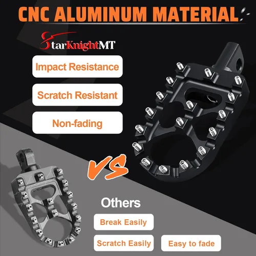 Miniatura 4 de Estacas de pie anchas y gruesas CNC StarknightMT con giro de 360° estilo MX Chopper Bobber compatibles con Dyna Fatboy Sportster Iron 883 (Negro)