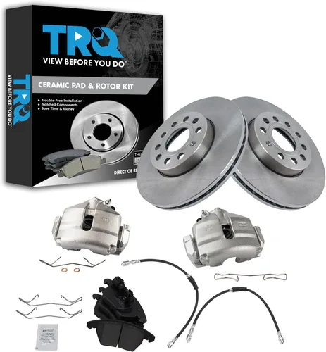 Miniatura 31 de TRQ Juego de pastillas de freno delanteras y rotores de cerámica, pinzas, mangueras, compatibles con Honda Odyssey 2005-2010