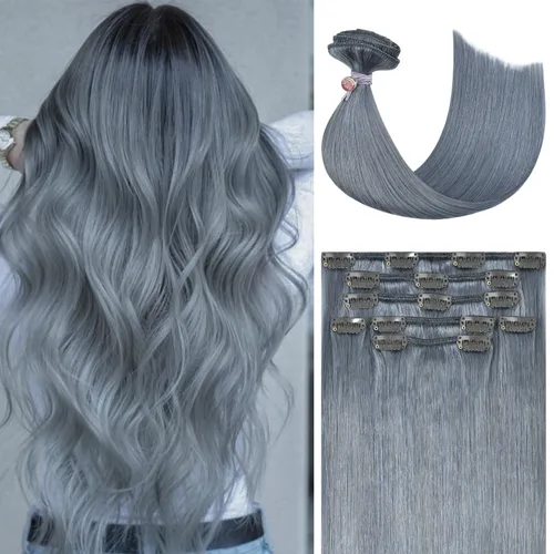 Miniatura 22 de Honsoo Extensiones de cabello humano real de color marrón con pinzas, marrón castaño, 15 pulgadas, 70 g, 7 unidades, cabello lacio sedoso y marrón