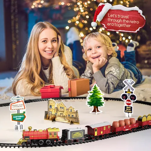 Miniatura 3 de Juego de tren de juguete para niños pequeños de 3 a 8 años, juego de tren eléctrico de juguete con luces y sonido para debajo del árbol de Navidad