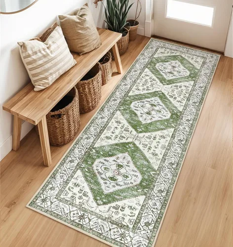 Miniatura 43 de Lahome - Tapete con diseño bohemio, pequeño, antideslizante, lavable, ultradelgado, con estampado oriental desgastado, para entrada, cocina