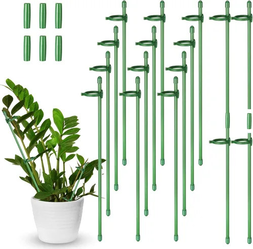 meekoo 12 piezas de estacas ajustables de soporte para plantas de jardín con anillos de soporte para tallos únicos y jaulas de plantas con clips y