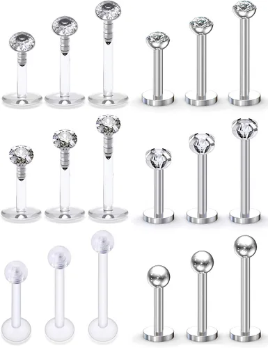 Miniatura 9 de SCERRING Anillos de labios de 16G con circonita cúbica transparente, Labret Monroe, anillo para labios, tragus, uñas, hélice, piercing de perno