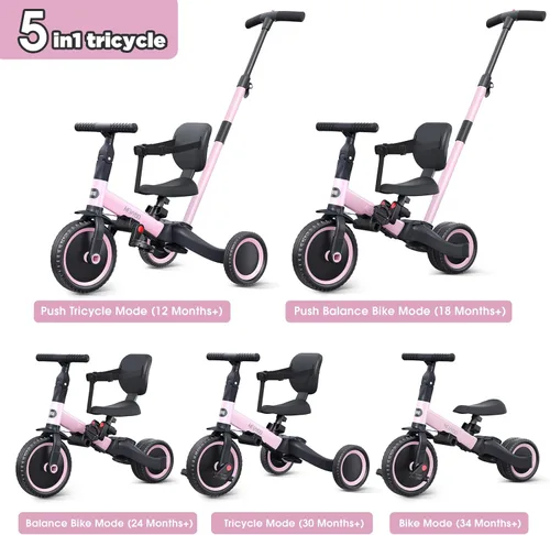 Miniatura 2 de newyoo Triciclo para niños pequeños, bicicleta para niños, regalos de cumpleaños y juguetes para niños y niñas de 1 a 3 años, triciclo con asa