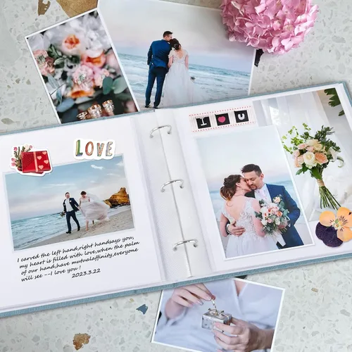 Miniatura 6 de 1DOT2 8x8 DIY pequeño álbum de recortes con 3 anillas, álbum de fotos, diario con 30 fundas de plástico, 60 páginas y cubierta de tela para viajes