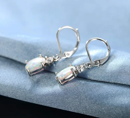 Miniatura 5 de GEMSME - Aretes colgantes de ópalo de lágrima chapados en oro blanco para mujer, Oro blanco
