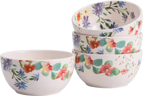 Miniatura 11 de Bico Blooming Moment Juego de 4 Tazones de Cereal, Tazones Hondos de Cerámica de 26 oz para Sopa, Cereal, Ensalada, Fideos, Cocina, Seguros