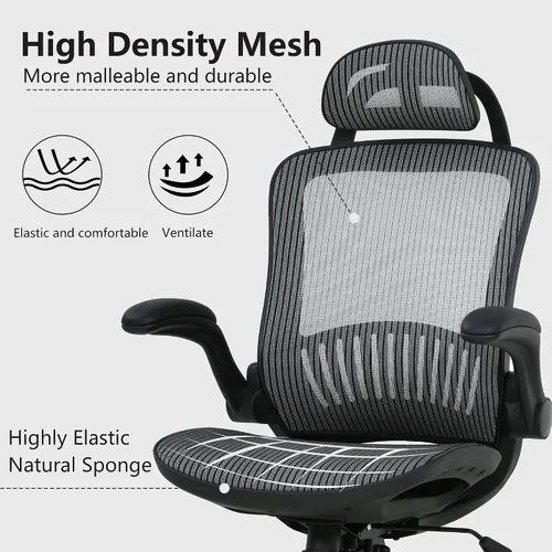 Miniatura 7 de PayLessHere Silla ergonómica de oficina para computadora, respaldo alto, con ruedas giratorias, de malla, con soporte lumbar, reposacabezas, brazos