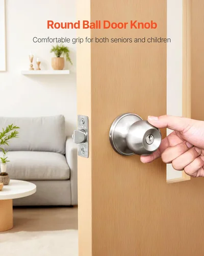 Miniatura 6 de VEVOR Pomo de puerta de entrada con llave, perilla de puerta de níquel satinado con bola redonda, exterior con llave y cerradura de giro de pulgar