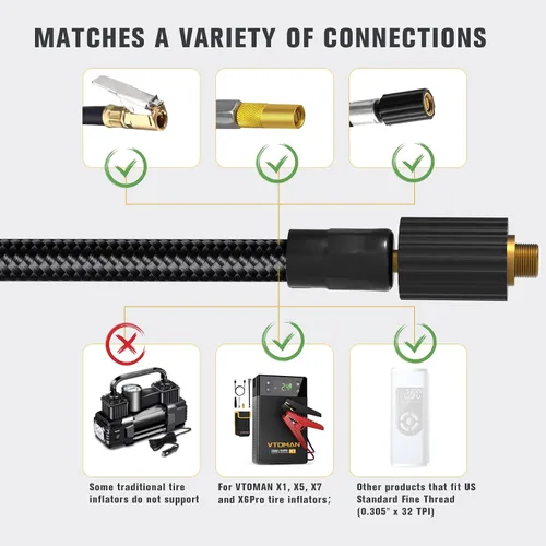 Miniatura 4 de Adaptador de manguera de inflador de aire VTOMAN para compresores de aire X1, X3, X5, X6Pro, X7, tubo de portabrocas de neumático de 19.68