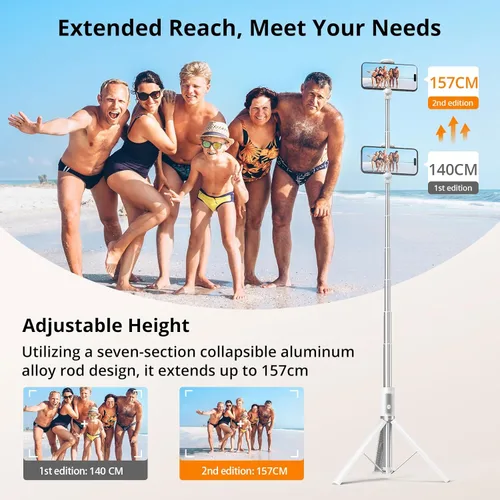 Miniatura 2 de ATUMTEK Trípode selfie stick de 62 pulgadas, trípode extensible de aluminio con control remoto Bluetooth recargable, compatible con teléfonos