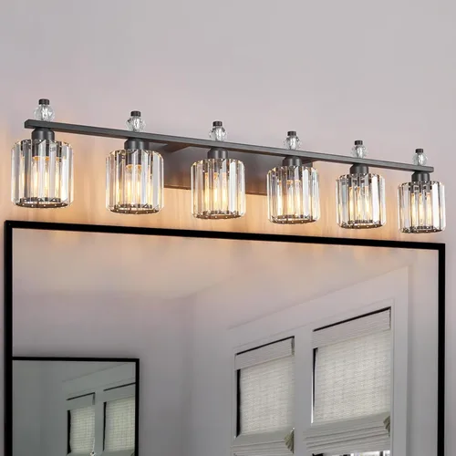 Miniatura 49 de Luces de Tocador de Baño de 3 Luces, Placado Negro, Modernas Luces de Tocador de Cristal para Baño, Luces de Tocador de Cristal para Usar Sobre
