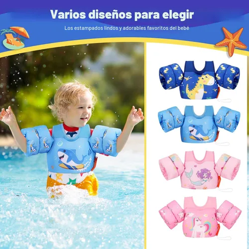 Miniatura 8 de MoKo Chaleco de natación para niños pequeños de 13-30/20-50/22-66 libras, flotadores de brazo de natación de dibujos animados, alas de agua, Surfing
