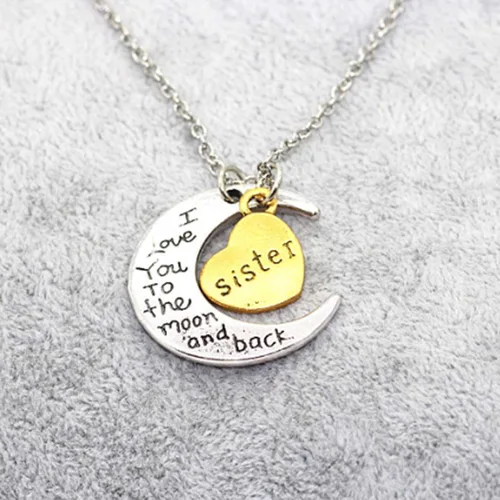 Miniatura 7 de SEniutarm Collares para mujeres y niñas I Love You tallada letra luna amor corazón colgante collar de joyería familiar regalo colgante cadena