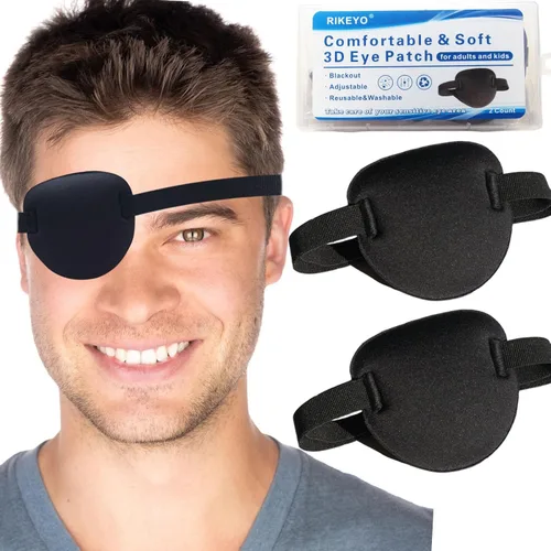 2 parches oculares para adultos y niños, parche ocular ajustable 3D para ojo derecho o izquierdo, cubierta de un ojo para ojos perezosos, disfraz de
