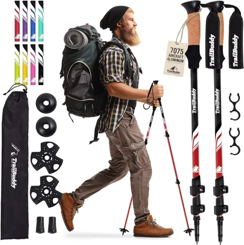 Miniatura 9 de TrailBuddy Bastones de senderismo plegables para niños, paquete de 2 bastones de senderismo para senderismo, camping y mochilero, bastones de Azul