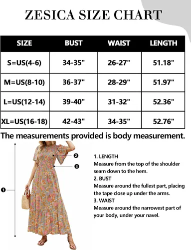 Miniatura 5 de ZESICA Women's 2023 Summer Casual Floral Print Short Flutter Sleeve Crew Neck Smocked High Waist Flowy Maxi Dress