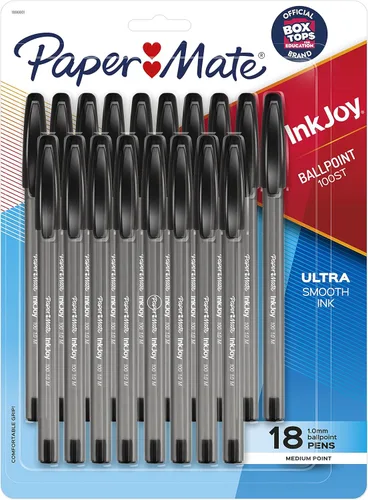 Paper Mate InkJoy 100ST - Bolígrafos de punta media (0.039 pulgadas), negro, 18 unidades (paquete de 12)