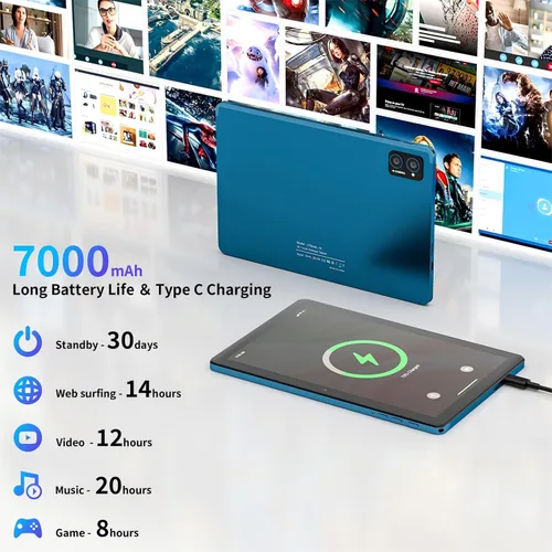Miniatura 3 de Tableta Android 14 de 10 pulgadas: Octa-Core, 8 GB de RAM 64 GB, 7000 mAh, con estuche con soporte, pantalla IPS HD, Wi-Fi 6, OTG, cuerpo de metal