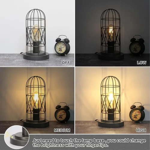Miniatura 4 de Pequeña Lámpara Industrial, Lámpara de Mesa de Control Táctil Regulable de 3 Vías, Lámpara Edison Steampunk de Hierro Rústico Vintage, Lámpara