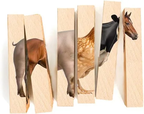 Miniatura 4 de Rompecabezas de madera de animales en bloques gruesos para niños de 2 años en adelante - Juego de bloques de animales de granja Montessori 4 en 1